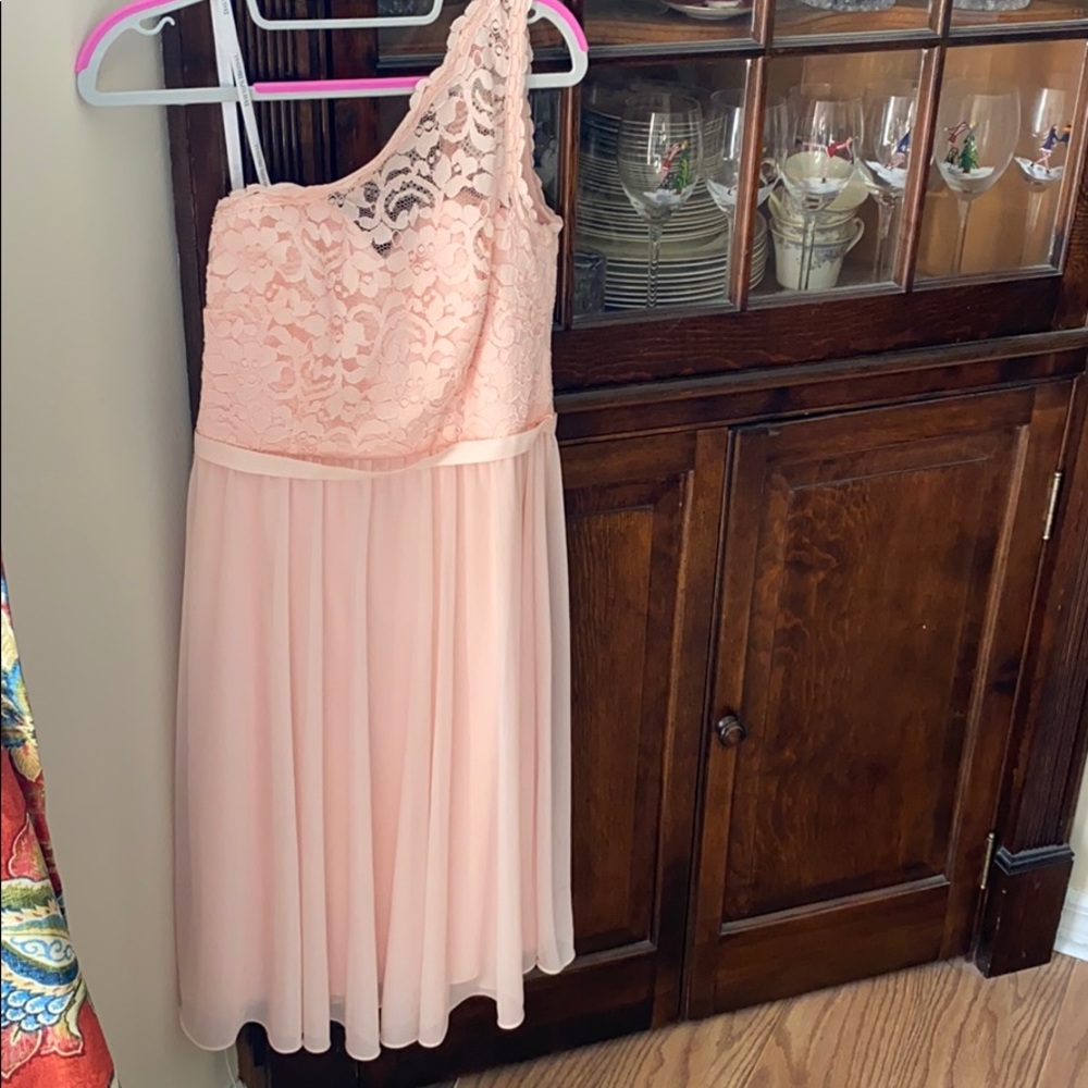 David’s Bridal one-shoulder lace dress